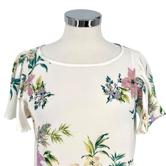 Zac & Rachel Floral Print Short Sleeve Blouse White Multicolor Size Small - Picture 4 of 12